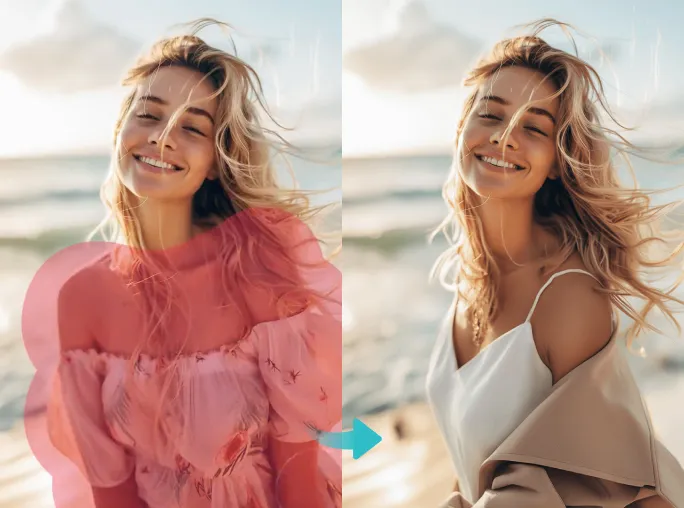 Use PhotoGrid’s AI replacer to change the clothes of the girl in the photo